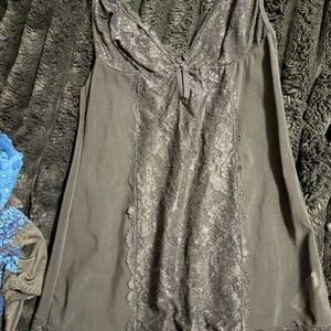 Black Lace Trim Slip Dress - Elegant Camisole Nightwear